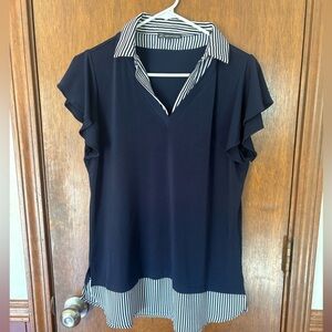 Adrianna Papell Navy and White Striped Garment